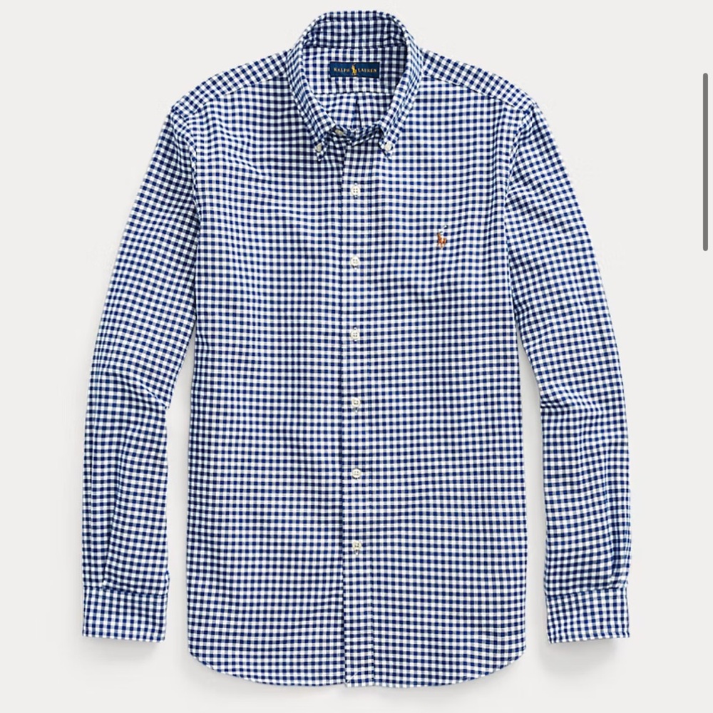 Polo Ralph Lauren Slim Fit Gingham Oxford Shirt Men Size Large Navy White